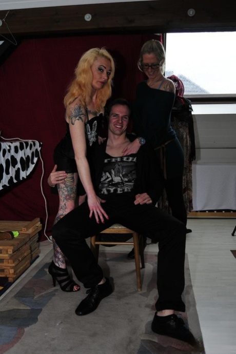 Older German females have a threesome romp with a younger stud