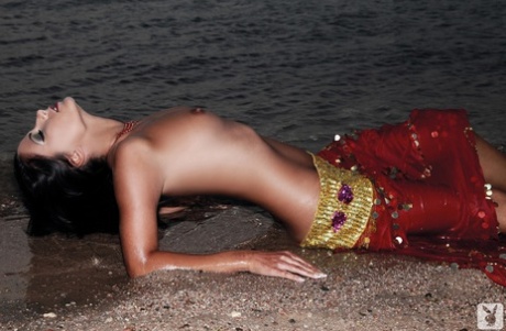 Slender Slovak brunette Lucia Lachkovicova poses nude on yacht and beach