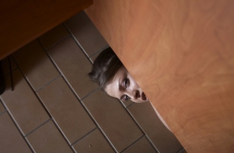Rebecca enters the locker room and immediately starts sucking old man's cock