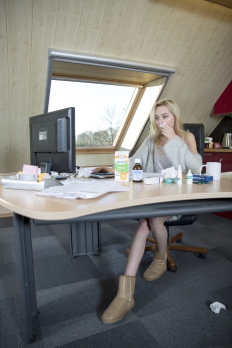 Young blonde girl pleasures her older landlord for free rent in her pad