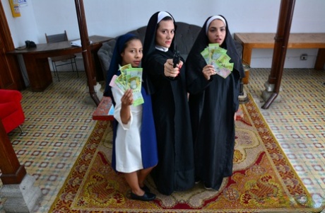 Horny Latina nuns with guns fuck cartel boss for money to run their church