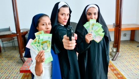 Horny Latina nuns with guns fuck cartel boss for money to run their church