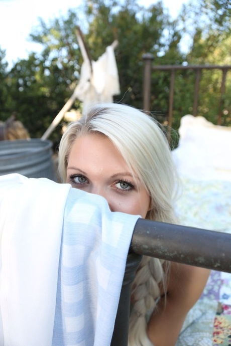 Cute blonde teen Ashlee Mae shows tiny tits & gets plowed roughly outdoors