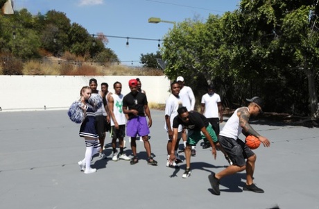 Teen cheerleader Arietta Adams gets nailed in an interracial gangbang