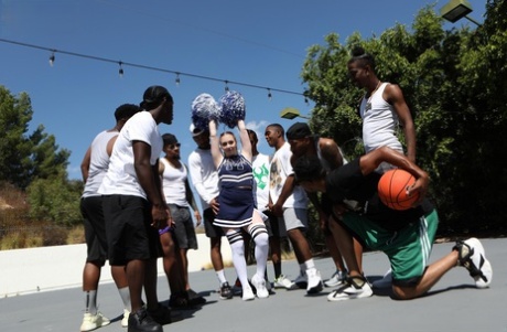 Teen cheerleader Arietta Adams gets nailed in an interracial gangbang