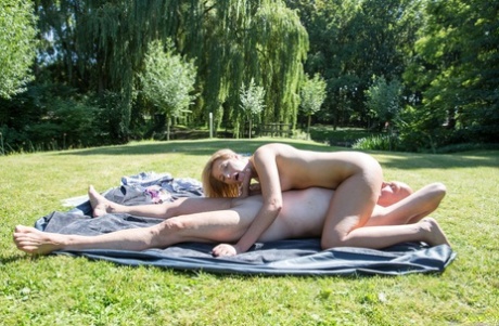 Young blonde girl Aria Logan and a rally old man have sex in the huge backyard