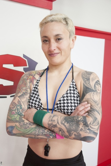 Lesbian wrestlers Angel Allwood & Ariel X strip each other during their match