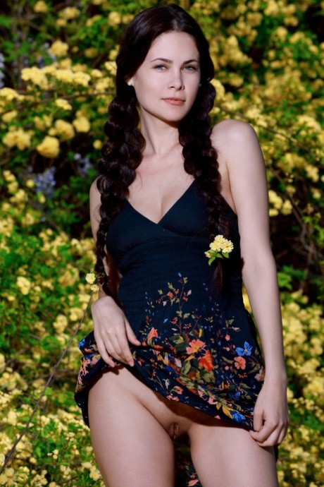 Petite Russian model Martina Mink strips in beautiful nature & shows her boobs
