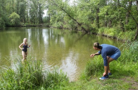 Blonde honey with small boobs Lovita Fate takes a boner in shallow water