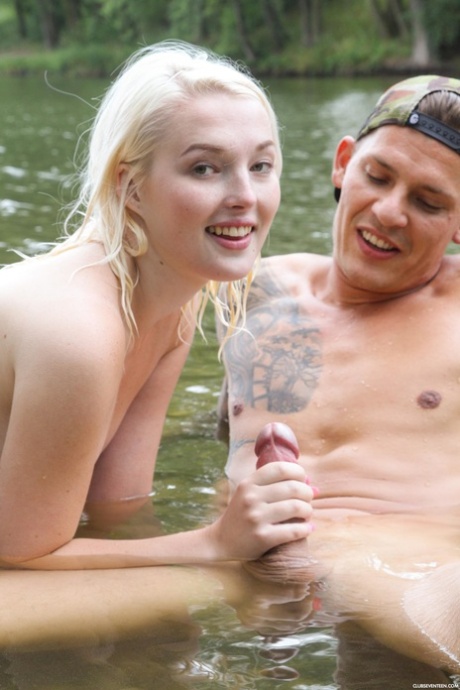 Blonde honey with small boobs Lovita Fate takes a boner in shallow water