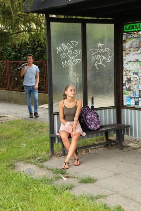 Hungarian teen Tiffany Tatum gets picked up at the bus stop & fucked in nature
