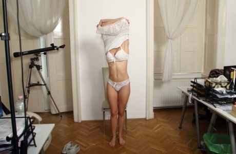 Young Ukrainian girl Stella Cardo unveils her natural tits & puffy nipples