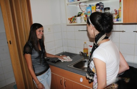 Filthy amateur teens Alena and Amanda get rammed in doggystyle in a 4some