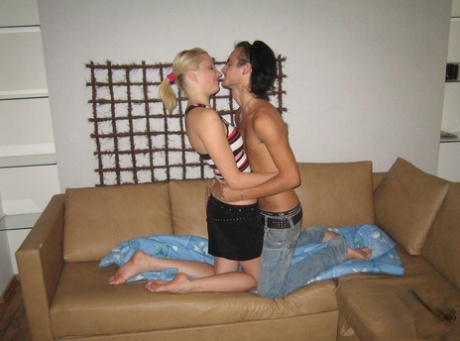 Skinny teen Gianna kisses a long haired dude before getting fucked deeply
