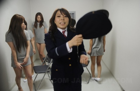 Four Japanese thieves get their holes fucked by perverted police officers