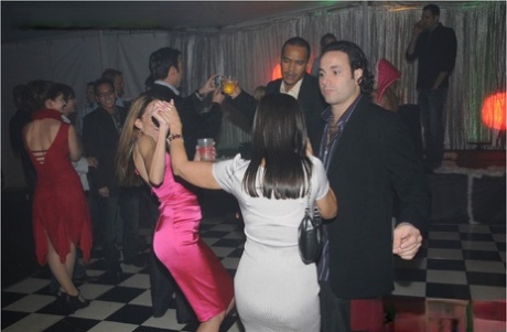 Sexy babe Catalina Cruz flashes her big tits while wearing her hot party dress