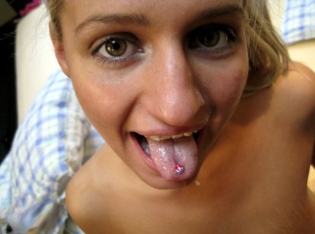 Blonde amateur Wendy Star takes a facial after blowing & riding an uncut cock