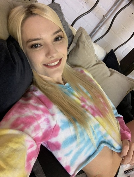 Sweet blonde teen Kenna James reveals her tiny boobs and perky nips