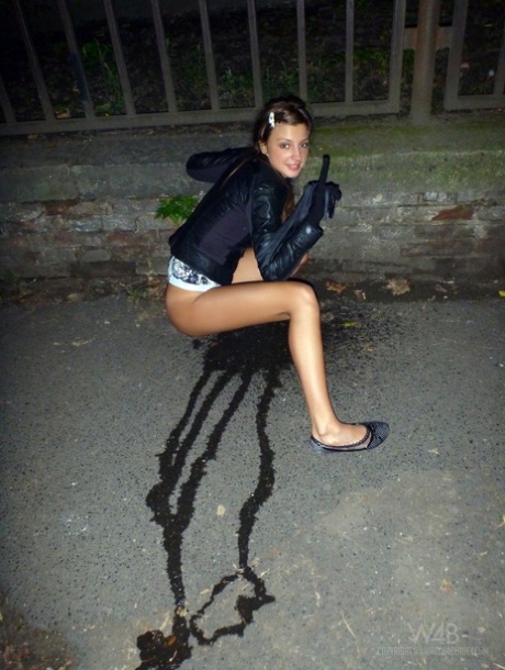Naughty Maria peeing outdoors while flashing pantyless upskirts with her GF
