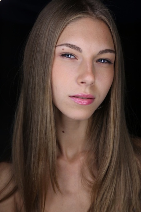 Teen with amazing eyes Abby licks her lips and spreads her fuckable twat