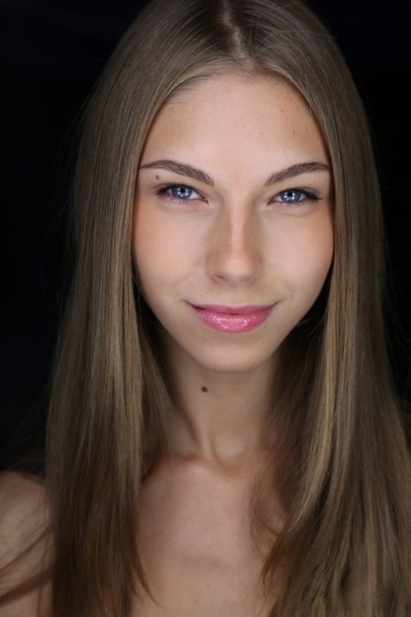 Teen with amazing eyes Abby licks her lips and spreads her fuckable twat