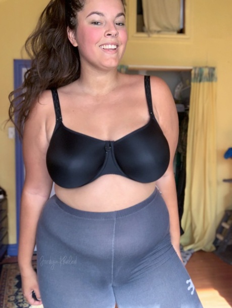 Chubby blonde babe Jordyn khaled shows her huge boobs and poses in nylons