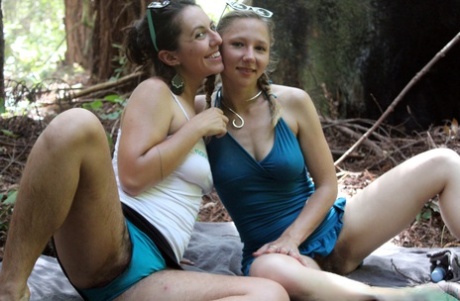 Hairy beauties with big tits Nikki Silver & Maggie Mayhem fuck in the forest