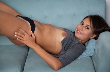 Beautiful babe Soleil shows off her lickable shaved pussy & her big booty