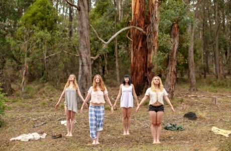 Gorgeous Australian girls practicing yoga in their hot outfits in nature
