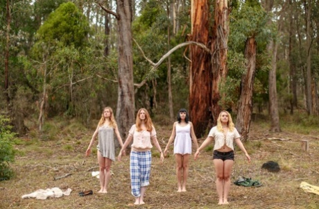 Gorgeous Australian girls practicing yoga in their hot outfits in nature