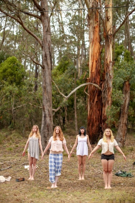 Gorgeous Australian girls practicing yoga in their hot outfits in nature