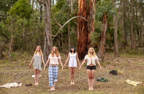 Gorgeous Australian girls practicing yoga in their hot outfits in nature