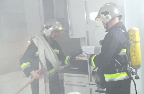 Russian Monika Fox shows her pierced juggs & fucks her hubby & 2 firefighters