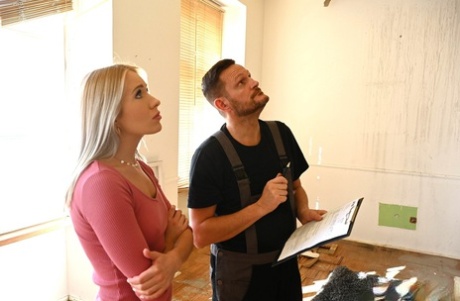 Sexy Ukrainian Angelika Grays seduces a handyman and gets fucked & facialed