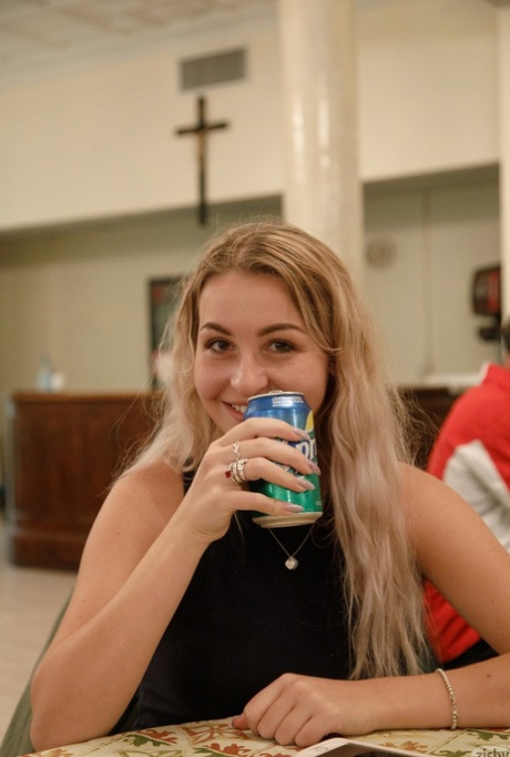 Cute amateur babe Stella Garmen flashes her booty in hot panties in public