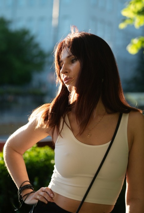 Gorgeous Russian MILF Jeny Smith exposes her natural tits in public