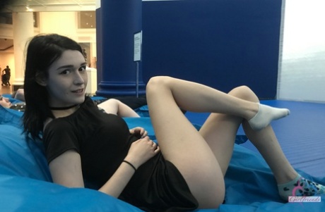 Slim brunette amateur Ivy Aura flashes her hot undies & flaunts her sexy legs