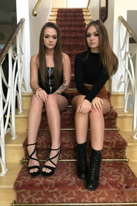 Brunette babes Sami White and Joey White show off their tiny tits & tight bums