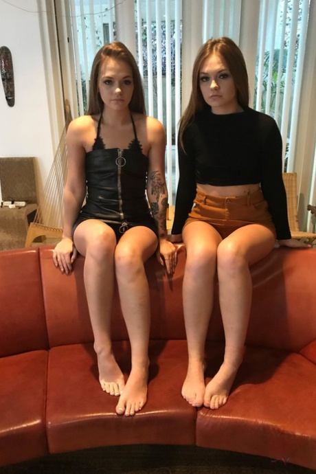 Brunette babes Sami White and Joey White show off their tiny tits & tight bums
