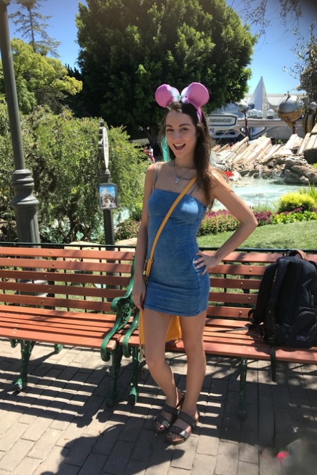 Teen Lily Adams unveils her yummy pussy after showing her tiny tits in public