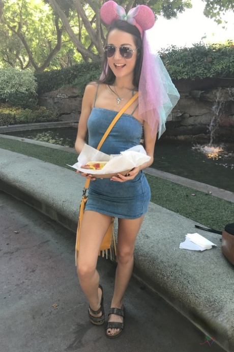 Teen Lily Adams unveils her yummy pussy after showing her tiny tits in public