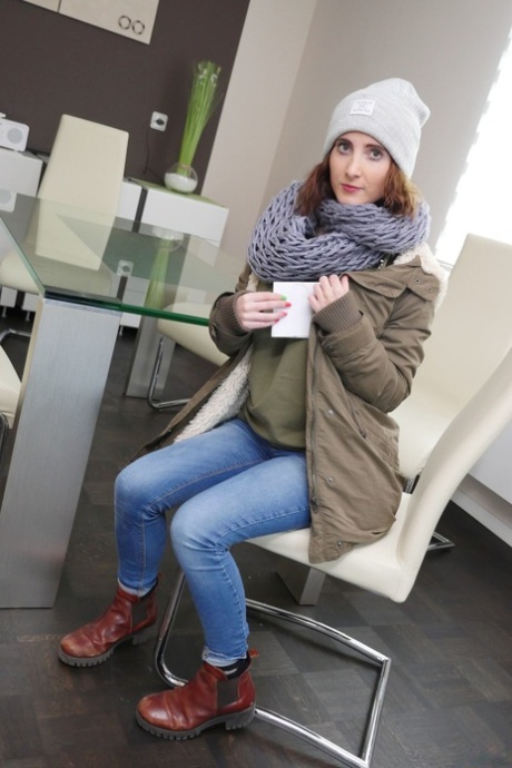 Brunette teen Lia Louise sheds her winter clothes to enjoy a hardcore fuck