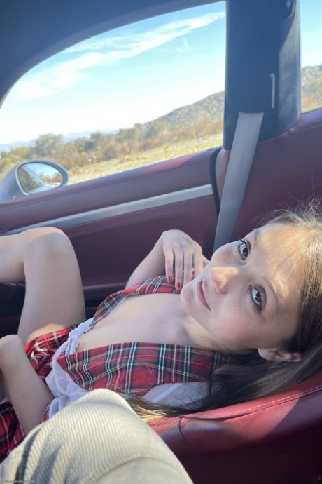 Schoolgirl Mira Monroe spreads her pussy outdoors & fingers her ass on her bed