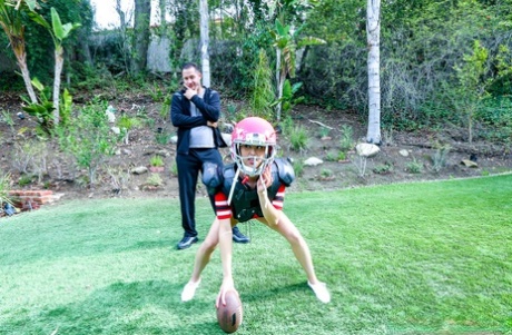 Little football player Alexia Anders screws her boyfriend after practice