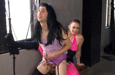 Hotwife Bella Rossi makes her sissy eat another man's cum before pegging him