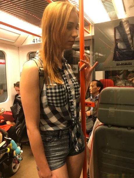 Sexy redhead Radka shows off her petite body while stripping for some POV sex