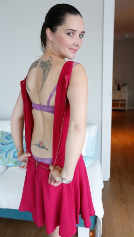 Pretty petite babe Louise B enjoys POV hardcore sex after a sexy striptease