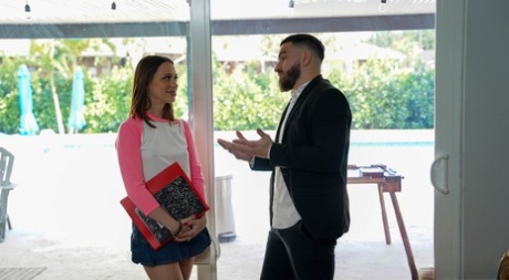 Babysitter Laya Rae gets caught masturbating & fucks the man of the house