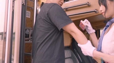 Brunette Asian babe Xiao Ye Ye gets her big tits groped & gets rammed in a bus