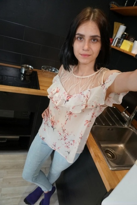 Raven-haired babe displays her medium boobs and booty in her compilation